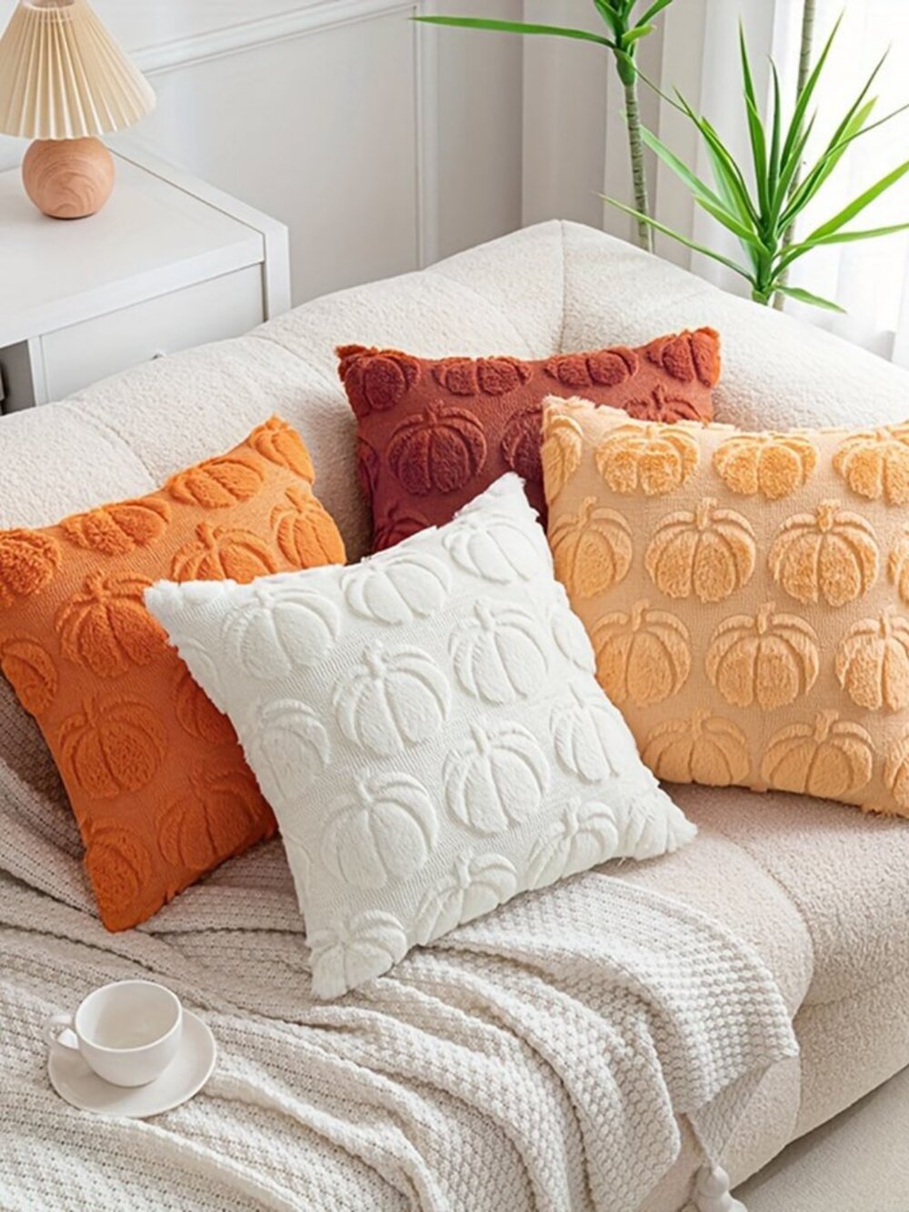 2 Pack Throw Pillow Covers Pumpkin Fall Decor Halloween Pillowcases 18"x18" - Picture 4 of 4